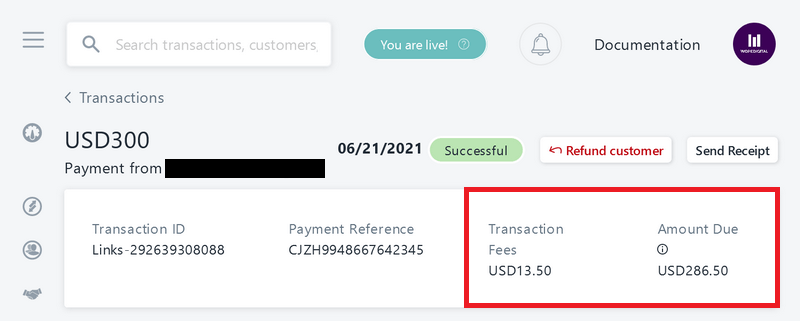 PayPal fees on transaction through Flutterwave